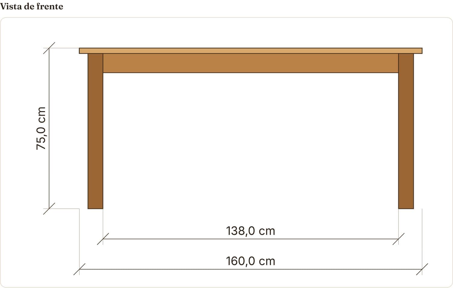 Plano de frente de una mesa con sus cotas